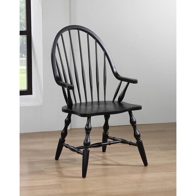 Retro Spindleback Dining Chair - Cozy Armchair, Fully Assembled - Antique Black Finish - HomeStock