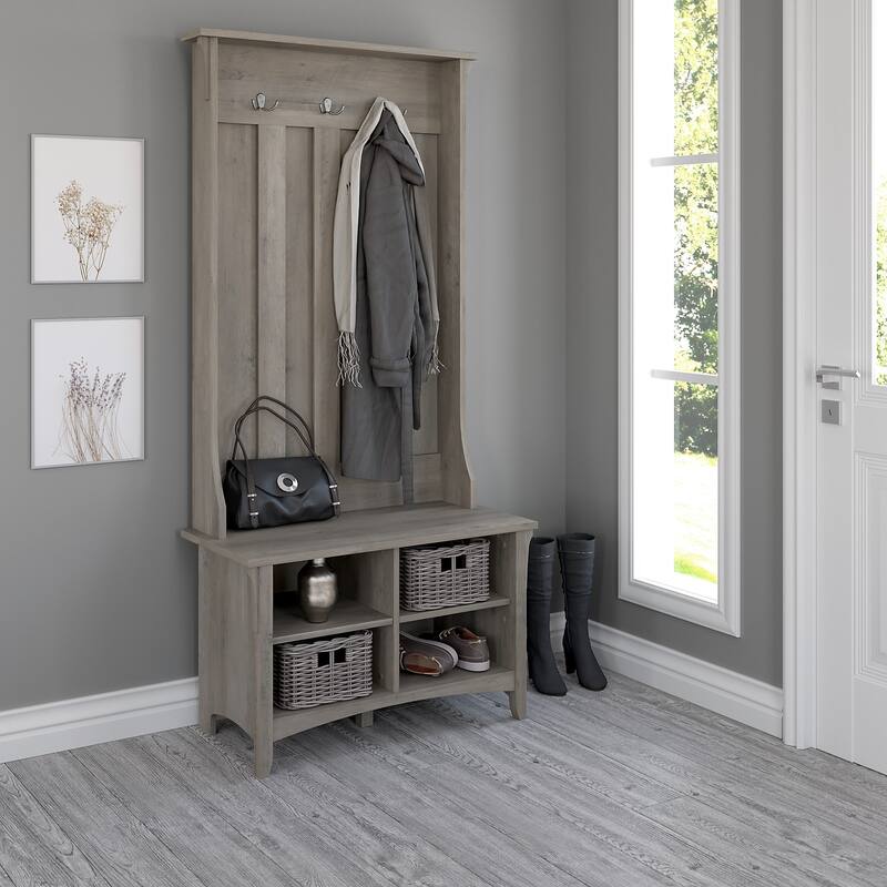 Salinas Hall Tree with Shoe Storage Bench by Bush Furniture - Driftwood Gray