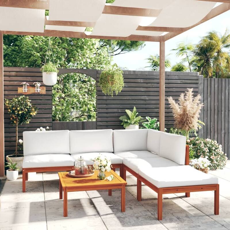 vidaXL Patio Lounge Set Outdoor Sectional Sofa with Cushions Solid Acacia Wood - Brown 5 x Back cushion - 6-Piece Sets