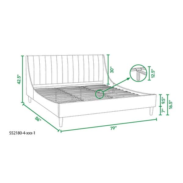 dimension image slide 4 of 13, Aspen Mid-Century Modern Performance Fabric Low Profile Upholstered Platform Bed
