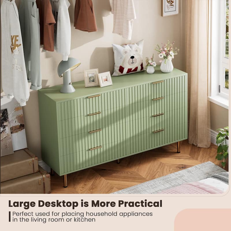 8 Drawer Fluted Dresser for Bedroom, Wide Modern Chest of Drawers, Long Double Dresser