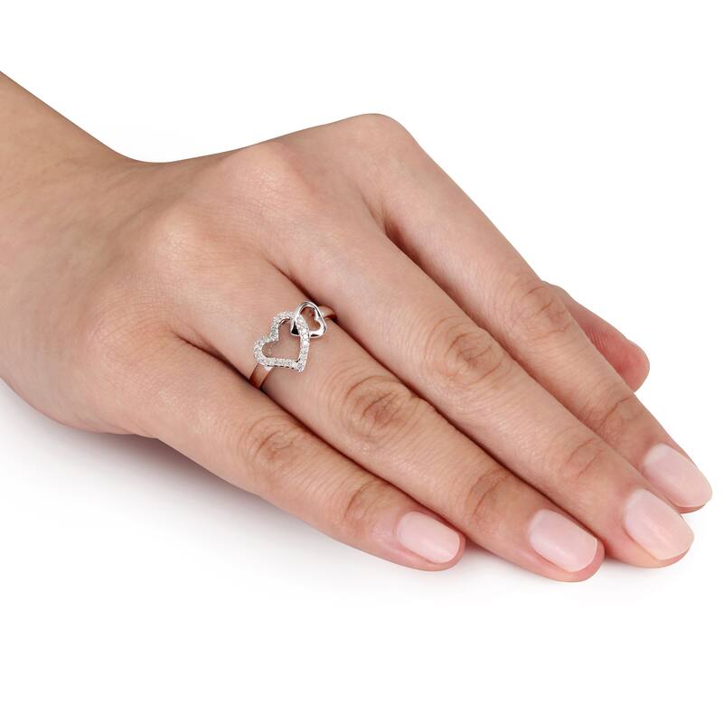 Miadora 1/10ct TW Diamond Double Heart Interlocked Ring in Sterling Silver