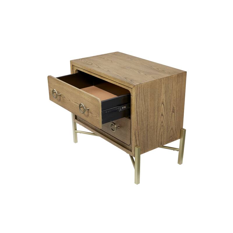 2 Drawer Nightstand with USB in Latte Finish with Metal Base