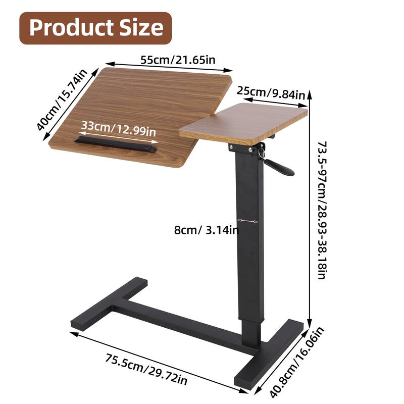 Adjustable Overbed Table Mobile Over Bed Bedside Desk with Hidden Wheels