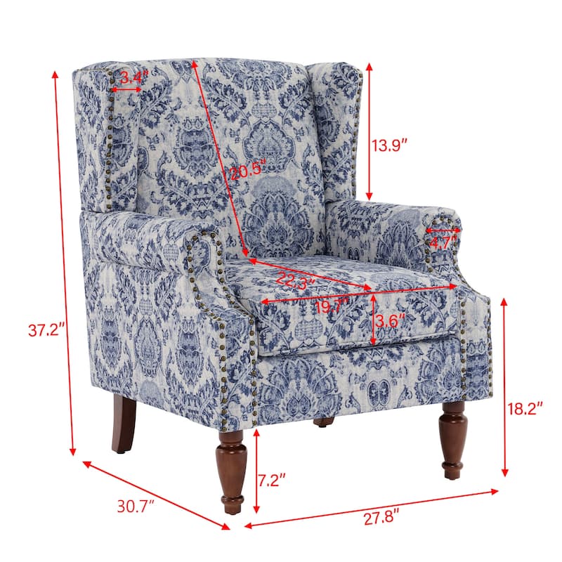 Upholstered Nailhead Trim Armchair Wingback Accent Chairs Set of 2