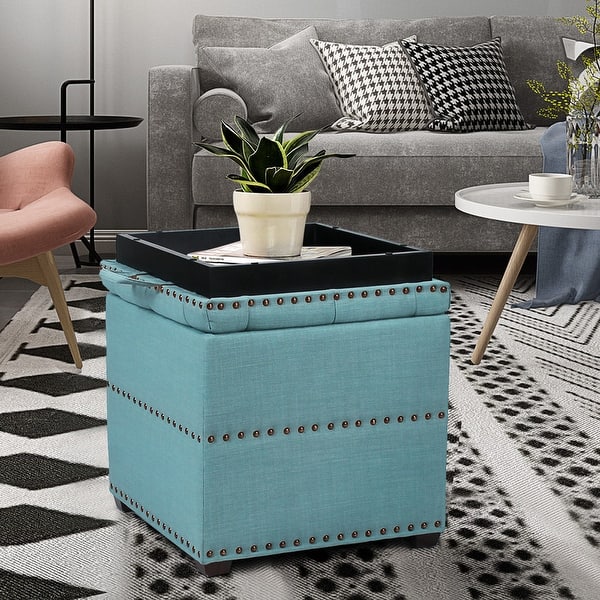 slide 2 of 60, Adeco Fabric Square Storage Ottoman with Tray