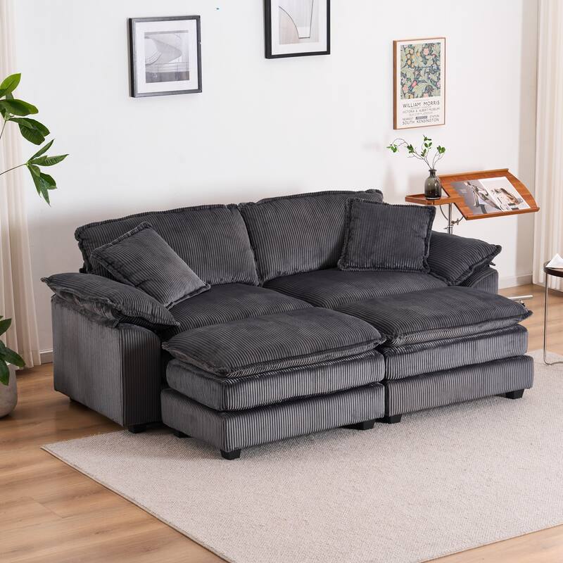 Corduroy Sleeper Sectional Sofa, Loveseat & Ottomans Chaise Lounge Set
