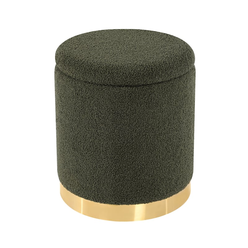 Adeco Velvet Round Storage Stool Gold Plating Base Storage Ottoman