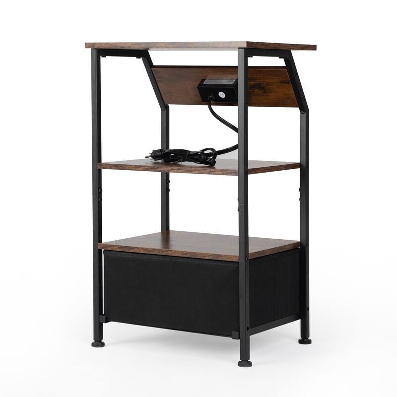 Set Of 2 Nightstands With Charging Station, Bed Side Table With Non-Woven Drawers, Shelves Living Room With Usb Outlets