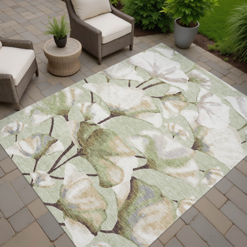 Machine Washable Indoor/ Outdoor Floral Love Chantille Rug