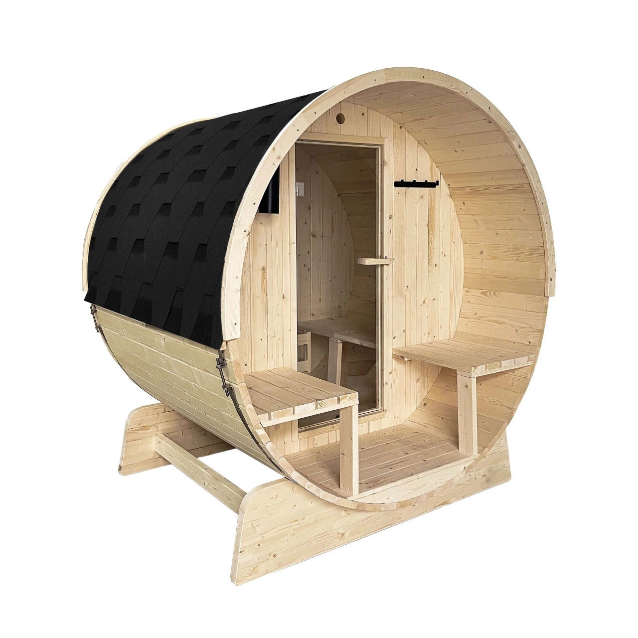 ALEKO Barrel Sauna Outdoor/Indoor 3-4 Person Wet/Dry Personal Spa Anémona SB5PINECP - L65 x W73 x H79 inches