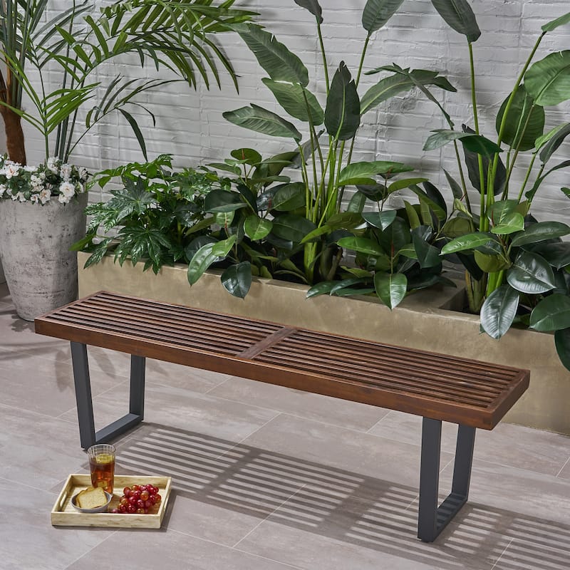 Fresno Outdoor Acacia Dining Bench by Christopher Knight Home - N/A - dark brown, black