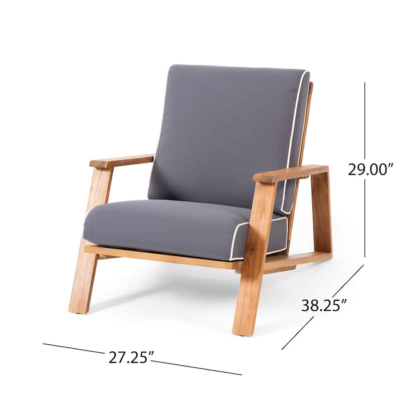 Roomfitters Mid-Century Acacia Wood Lounge Armchair with Cushions, Patio Seating Furniture