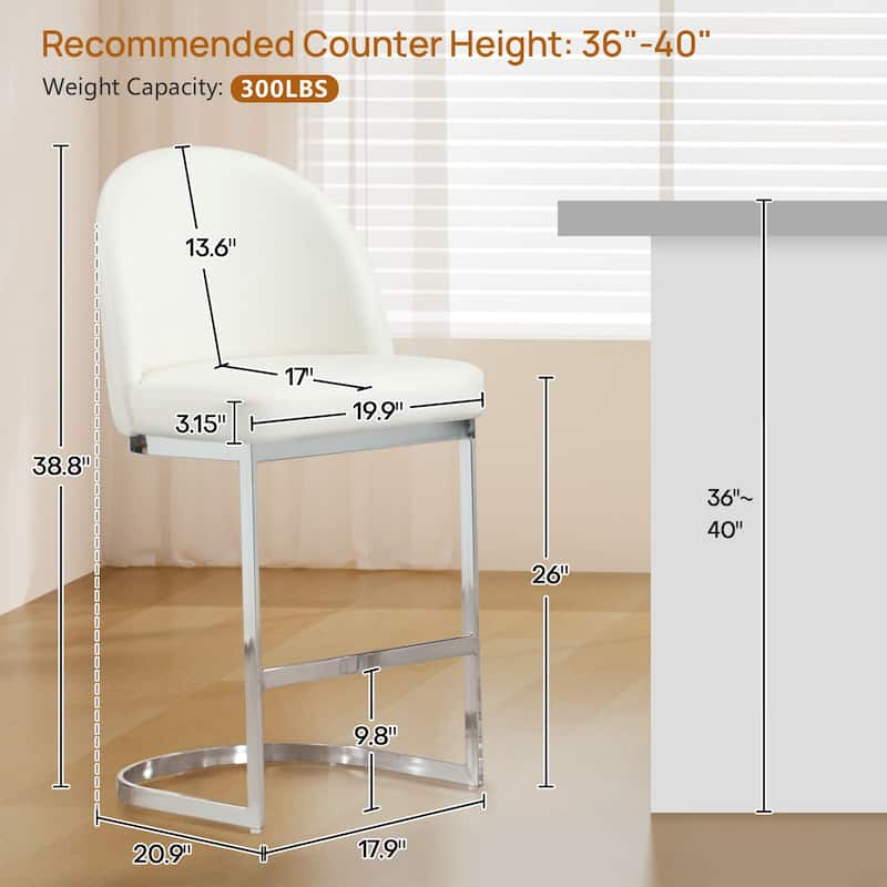 26" Upholstered Counter Stool/ Bar Stools with Metal Legs - 38.8"H x 17.9"W x 20.9"D