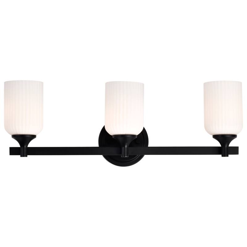 Solara 3 Light Vanity Matte Black Finish Frosted Ribbed Glass - Matte Black