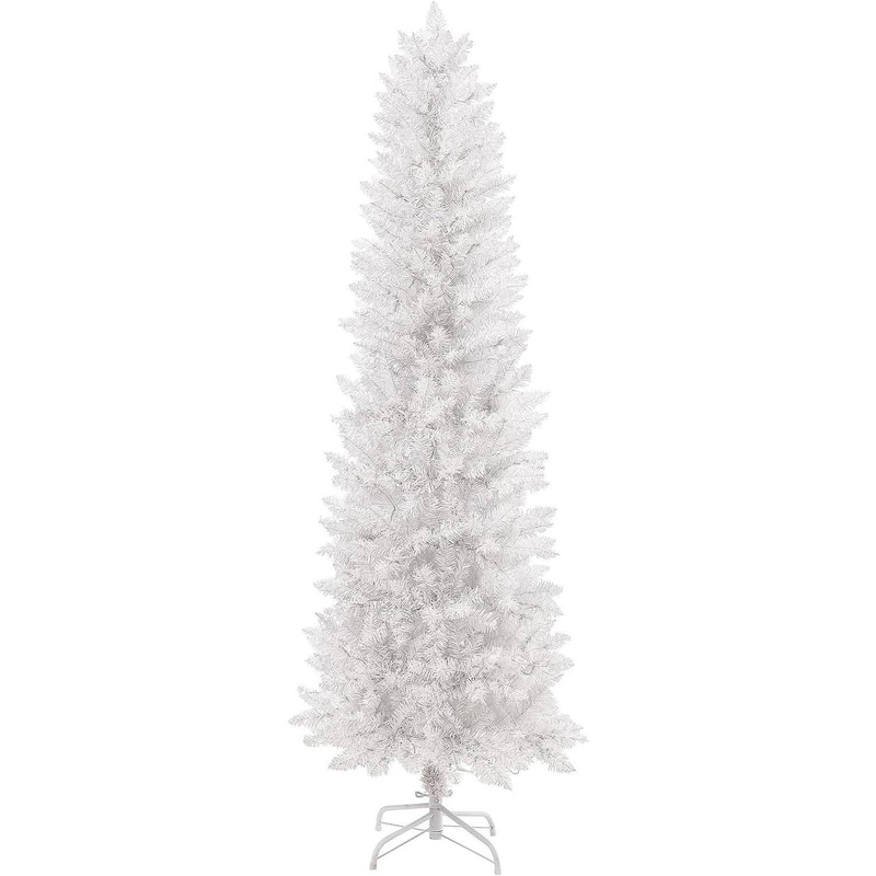 6ft White Pencil Christmas Tree with 250 Warm White & Colored Change Lights - White