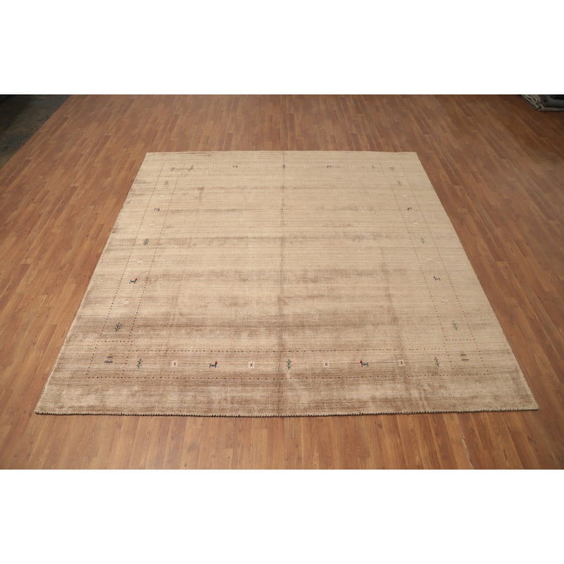 Hand Knotted Oriental 100% Wool Carpet Tribal Animal Pictorial Brown Gabbeh Area Rug - 8' 11'' X 8' 11''