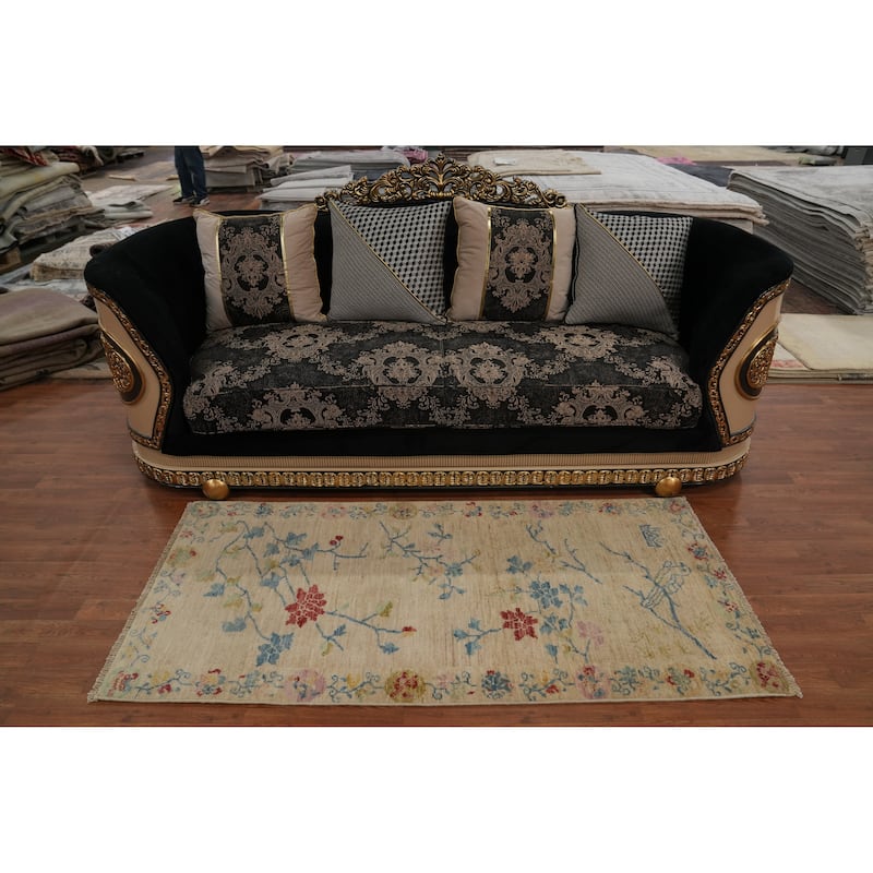Hand Knotted Oriental 100% Wool Carpet Traditional Floral Beige & Ivories Ziegler Area Rug - 6' 0'' X 2' 9''