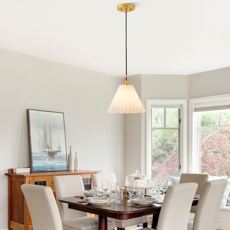 KAWOTI 1-Light Pendant with Fluted Opal White Glass - W11" x H10"（Max84.6"）