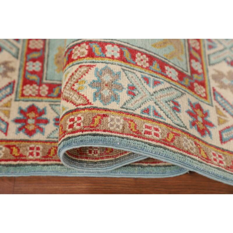 Turquoise Blue Kazak Oriental Accent Rug Hand-Knotted Wool Carpet - 2'9" x 3'11"