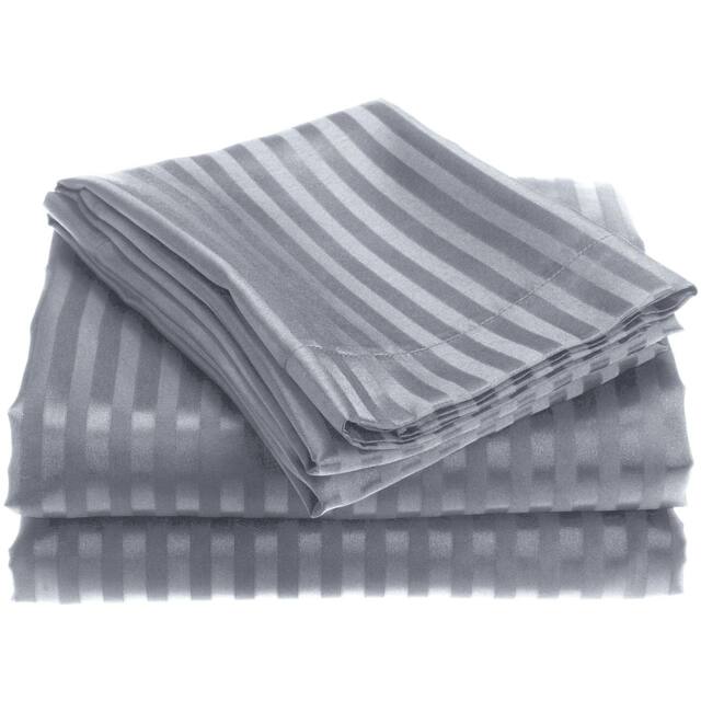 1800 Series Ultra Soft 4-Piece Embossed Stripe Bed Sheet Set - Stripe Sheet Set - King - Gray