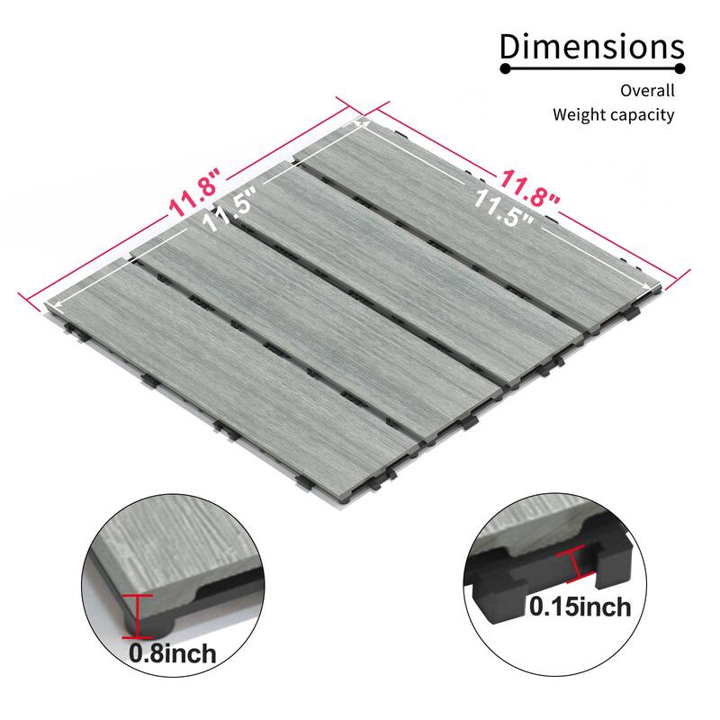 Patio Floor Tiles Pack of 22 WPC Wood-Plastic Composite Patio Deck Tiles DIY Interlocking Decking Tiles, Water Resistant