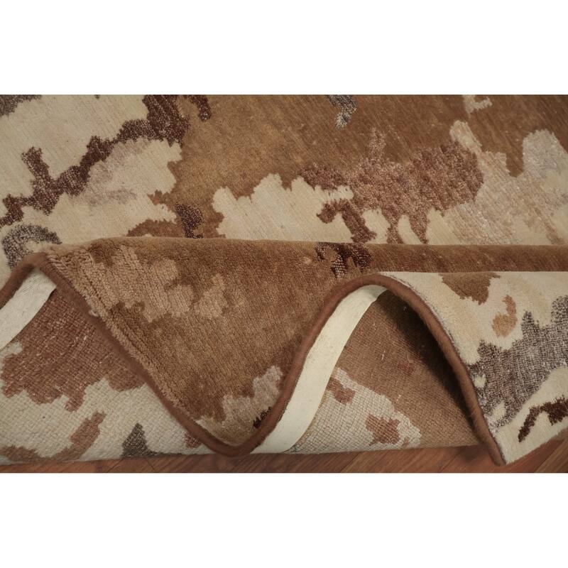 Hand Knotted Oriental Wool & Silk Carpet Modern All-Over Beige & Ivories Gabbeh Area Rug - 7' 4'' X 5' 4''