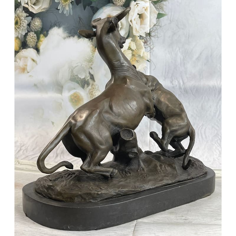100 Percent Solid Bronze Signed French Animal Cheetah Gazelle Sculpture Figurine