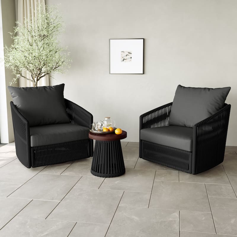 3-piece Cushioned Swivel Patio Wicker Furniture Set Outdoor Rattan Bistro Set.