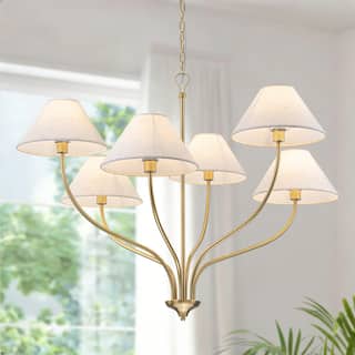 Starsky 6-Light Modern Dimmable Chandelier With White Fabric Shade