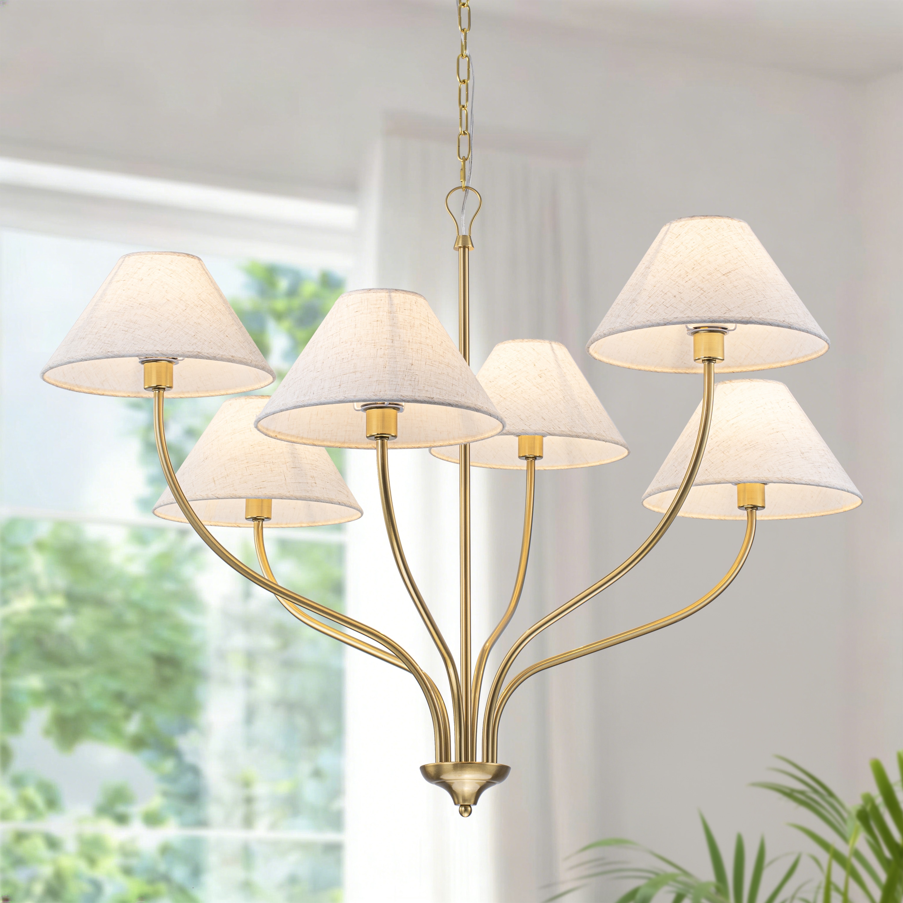 Starsky 6-Light Modern Dimmable Chandelier With White Fabric Shade