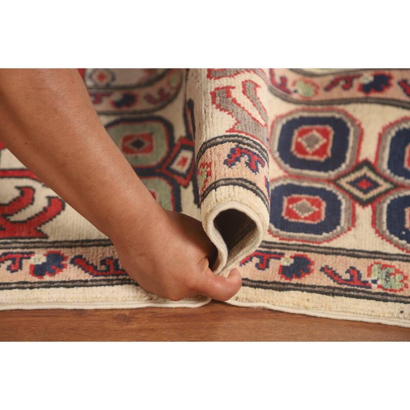 All-Over Geometric Kazak Area Rug Handmade Wool Carpet - 6'9" x 9'6"