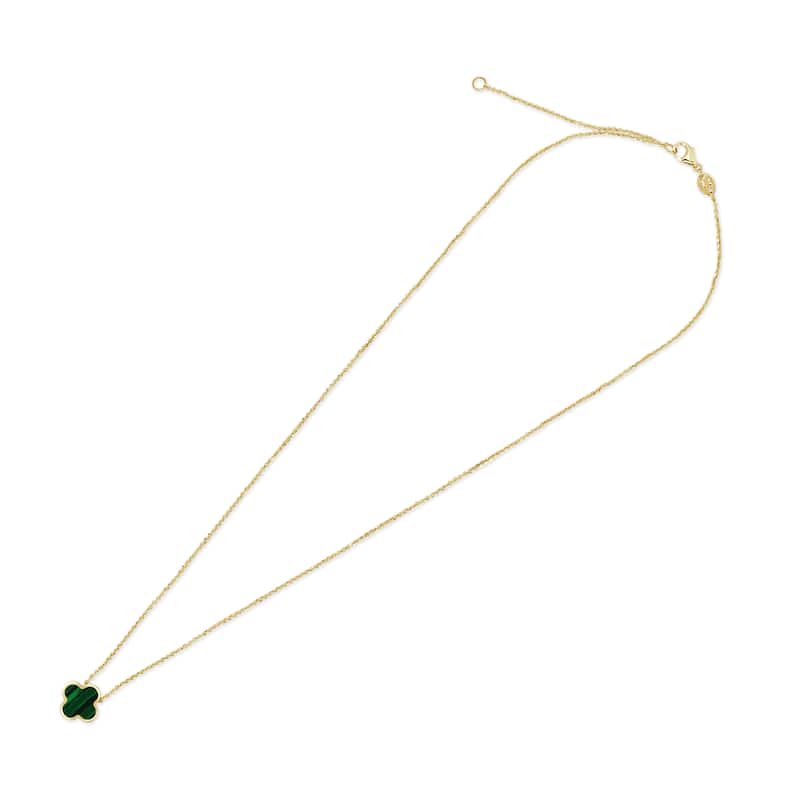 Italian Gold 14K Yellow Gold Single Clover Necklace - Made In Italy 10mm Clover 16-18 Inch Chain 1.60 grams