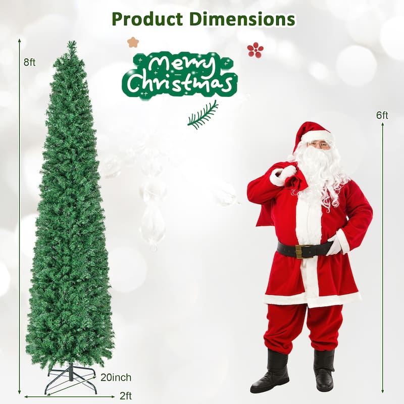 Gymax 8 FT Fiber Optic Artificial Christmas Tree Slim Pencil Xmas Tree