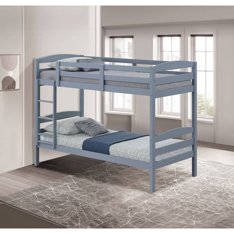 Twin Over Twin Bunk Bed with Arch Slat Design, Gray Finish