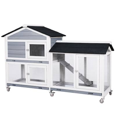 VEIKOUS Outdoor Rabbit Hutch Wooden Pet Cage with pallets and wheels