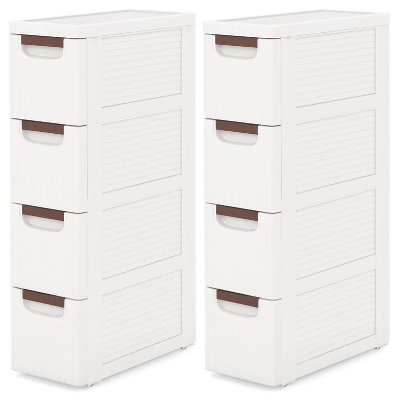Costway 1/2 PCS 4-Drawer Narrow Rolling Storage Cabinet with Pull - See Details - White-2 PCS