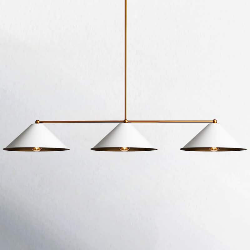 3-Light Mid-Century Modern Black/White Linear Cone Large Chandelier for Dining Room and Kitchen Island