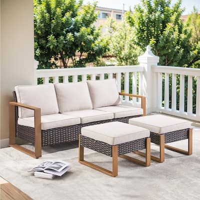 Outdoor Sectional Wicker Patio Sofa Ottoman - Brown