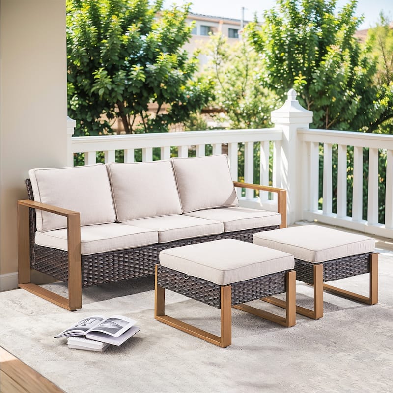 Pocassy High Back Sofa with Cushion - Beige - Brown