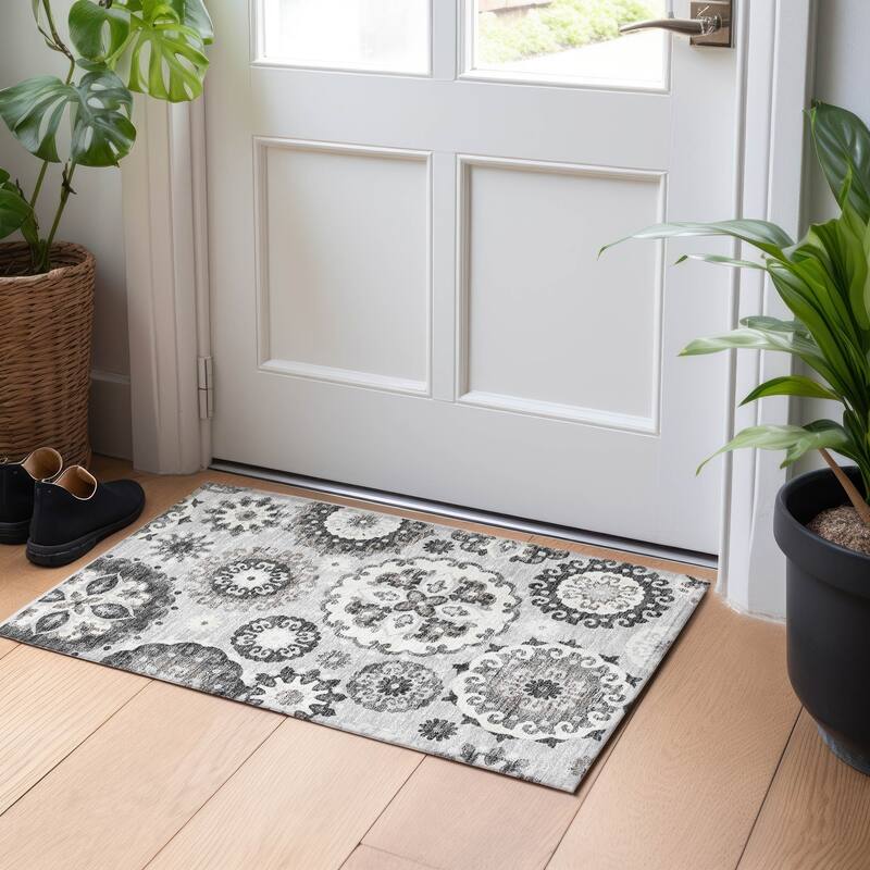 Premium Washable Super Soft Boho Suzani Mayfield Rug - Silver - 1' 8" x 2' 6" - Rectangle