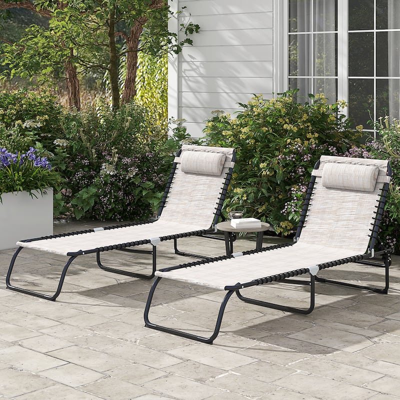 Outsunny 2 Folding Chaise Lounge Pool Chair Set, Patio Sun Tanning Chairs, Outdoor Lounge Chairs - White