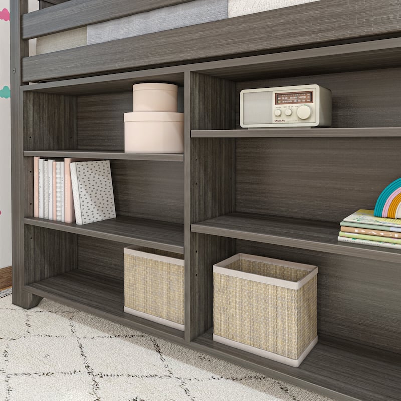 Max and Lily Twin-Size Low Loft with 3-Shelf Bookcase and 6-Shelf Bookcase