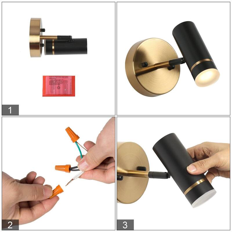 Modern 1-Light LED Black Gold Wall Sconce Metal Bathroom Vanity Lights - L 4.7"x W 8.5"x H 6"