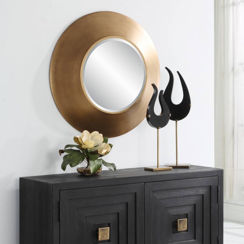 Beveled Round Framed Wall Mirror - 29.5" - Gold