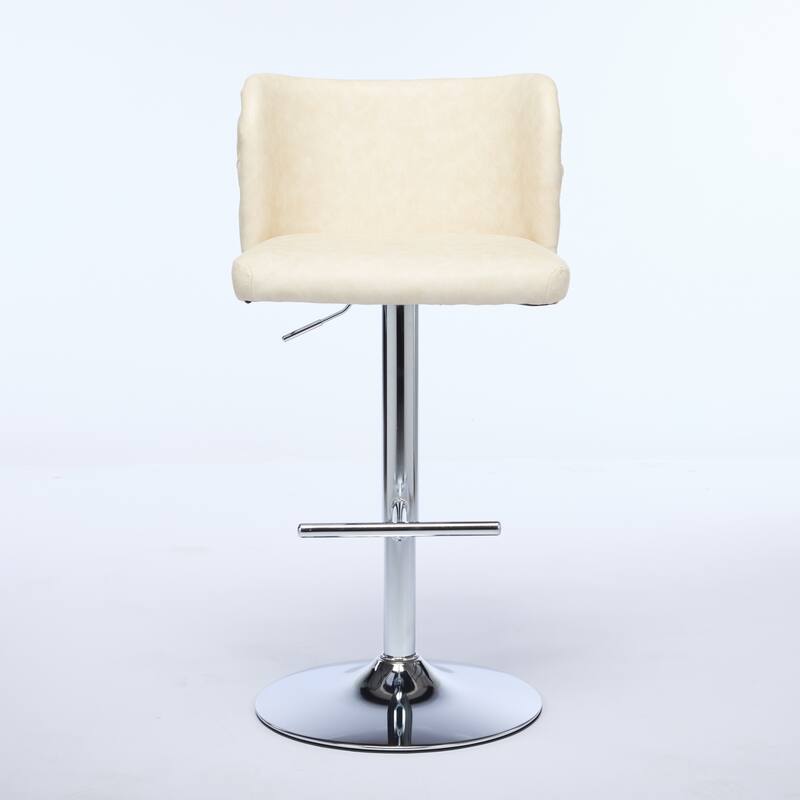 Set of 2 Modern Leather Upholstered Swivel Adjustable Height Tufted Bar Stools with Back