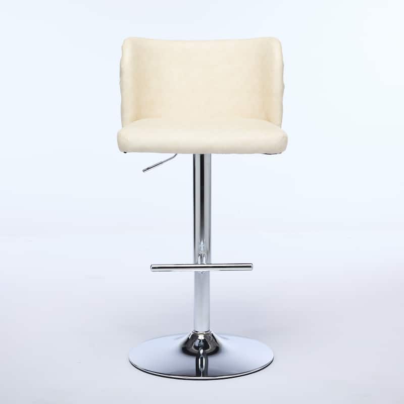 Set of 2 PU Upholstered Swivel Adjustble Bar Stools with Tufted Back