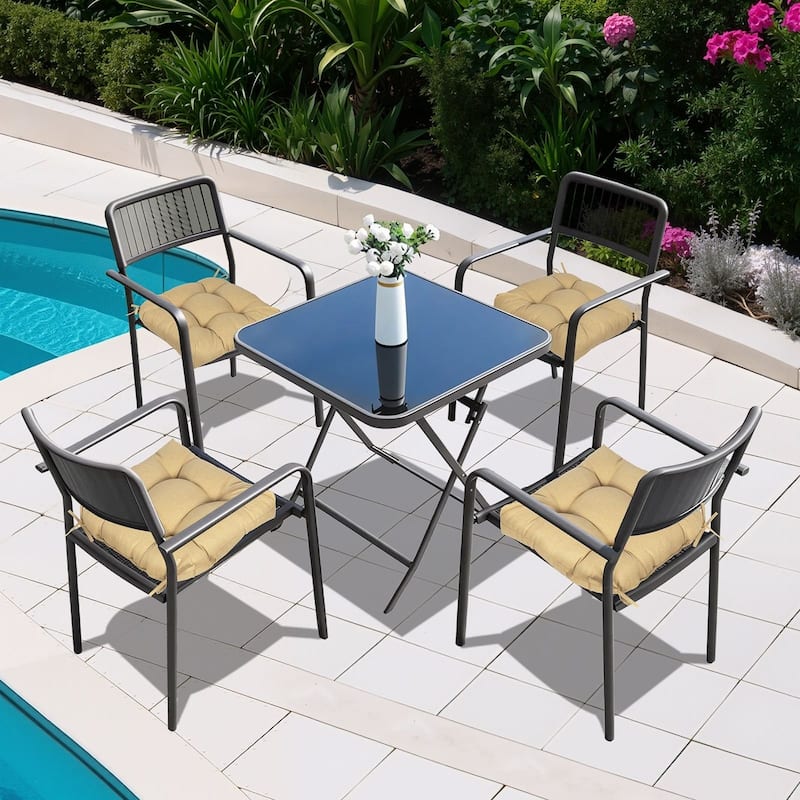 Aoodor 19x19x5 Inch Tufted Outdoor Chair Cushions, Water and Fade Resistant Polyester Dining Chair Pads with Ties, Set of 4