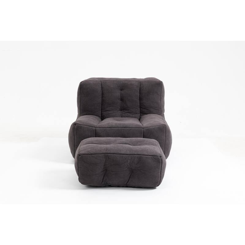 Fluffy Bean Bag Chair Lazy Bean Bag Sofa Chair for Adults and Children, Lounge Chairs with Memory Foam and Ottoman, Black