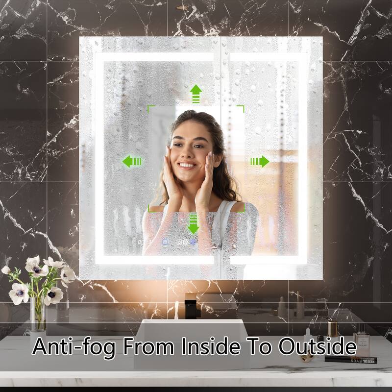 36'' H Recessed or Surface Mounted Bathroom LED Mirror Cabinet With Defogger, Dimmer, 10x magnifying